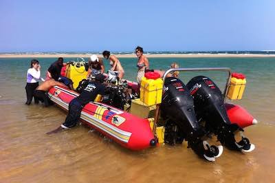 Dive boat on Island, Bazaruto, Mozambique